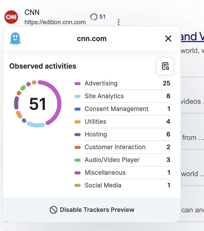 Trackers Preview on search engine results page
